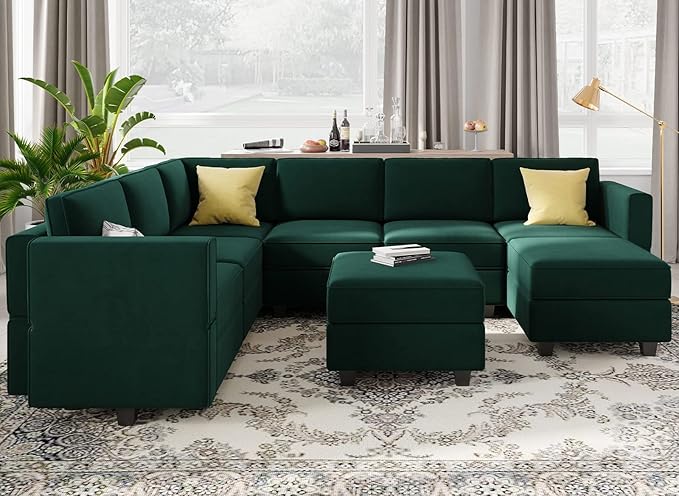 Belffin Modular Loveseat Sofa Couch with Storage Seats Velvet 2 Seater Love Seats for Small Spaces Green-Ruum Studio Home