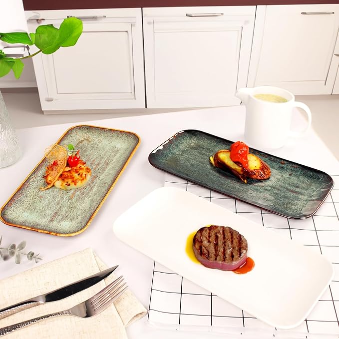 Porcelain Dinner Plates, Serving platters for entertaining, for Fruit, cheese, snack, Bread, cupcake, Salad - Scratch Resistant durable, Microwave, Dishwasher Safe, four colors 4 PCS-Ruum Studio Home