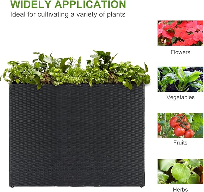 LEWIS&WAYNE Large Rectangular Block Planter Box Handmade Wicker Tall Planters for Outdoor Plants with Removable Liners Modern Planter for Indoor Outdoor Patio Deck - Black, 38''x11''x30''-Ruum Studio Home
