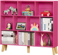 LEYAOYAO 10 Cube Bookshelf,3 Tier Modern Wide Bookcase with Legs,Mid-Century Wood Bookshelves Storage，Pink Large Book Case,Freestanding Organizer Display Shelf for Bedroom,Living Room,Office-Ruum Studio Home