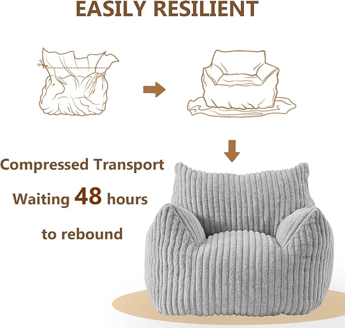 Giant Bean Bag Chairs for Adults Teens, Large Bean Bag Sofa Chairs with Filling Comfy Fuzzy BeanBag Chair with Armrests for Bedroom Living Room Reading-Ruum Studio Home