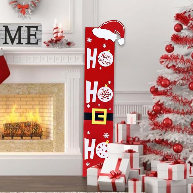 HOMCDALY Wooden Santa Welcome Sign for Front Porch and Door, Outdoor Christmas Porch Decor and Farmhouse Decorations (47in)-Ruum Studio Home