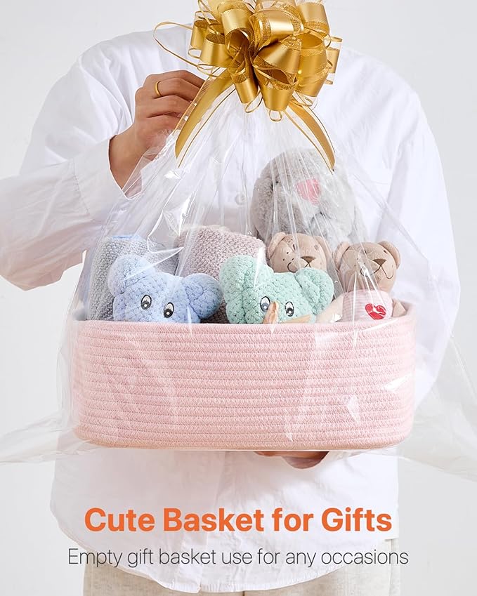 KALLAX Small Woven Basket, 13.5 x 9.5 x 5 Inches, Storage Basket for Organizing, Cute Small Rope Shelf Closet Cube Storage Bins Baskets for Shelves, Dog Toy Gift Baskets Empty, 3 Pack Light Pink-Ruum Studio Home