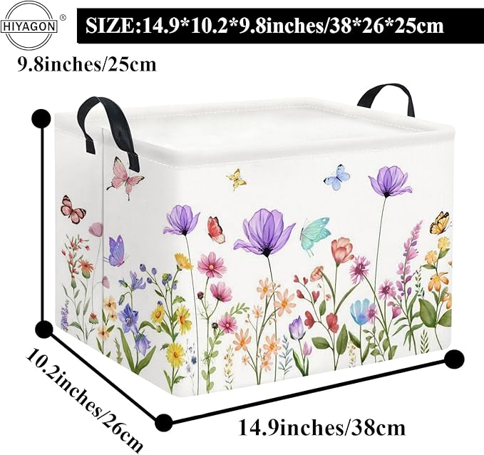 HIYAGON Rectangular Baby Girl Basket Kids Baby Storage Basket Toy Storage Bin Organizer Box Room Decor(Purple Flower)-Ruum Studio Home