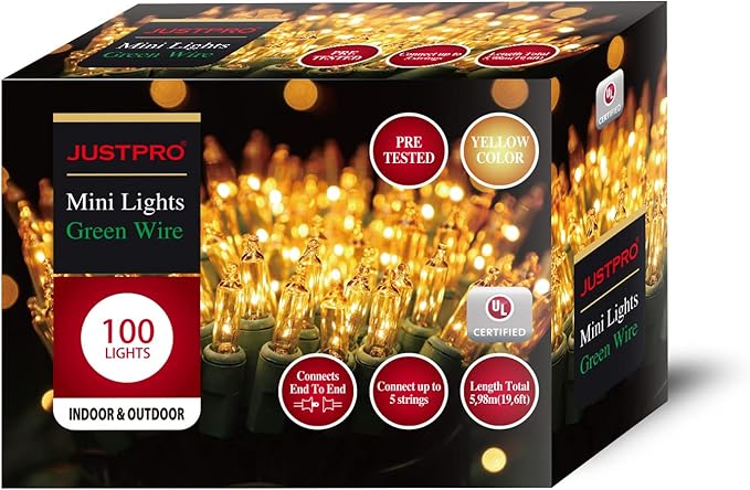 100LIGHTS Yellow Extra-Bright with End Connectors Christmas Decorative Lights 5.98m UL Certified Mini String Light Set Waterproof for Home Garden Holiday Christmas Tree Party Patio Wedding-Ruum Studio Home