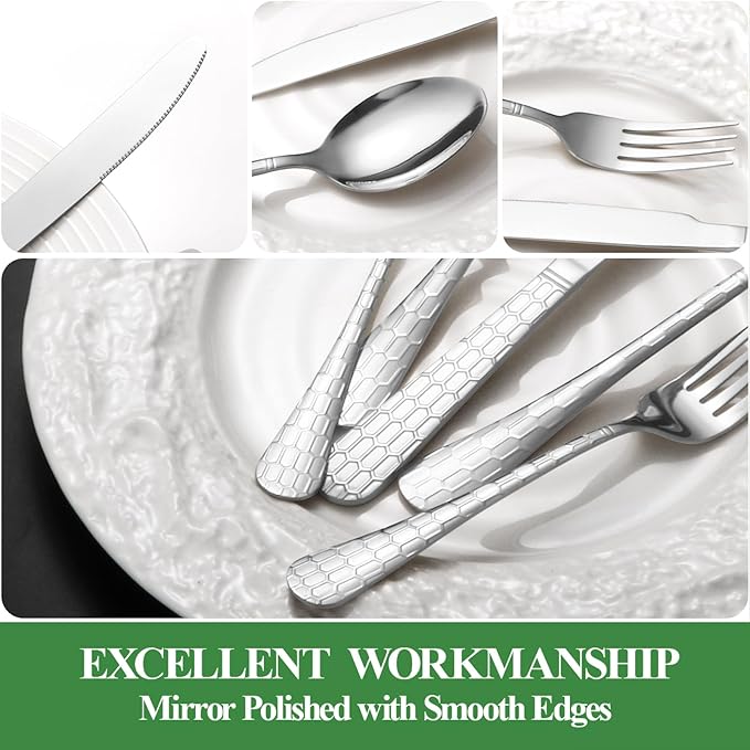 20 Pcs Silverware Set for 4 with Water Cube Handle design, Food Grade Stainless Steel Flatware Set, Eating Utensils Sets Include Fork/Knife/Spoon, Reusable Cutlery Set, Dishwasher Safe-Ruum Studio Home