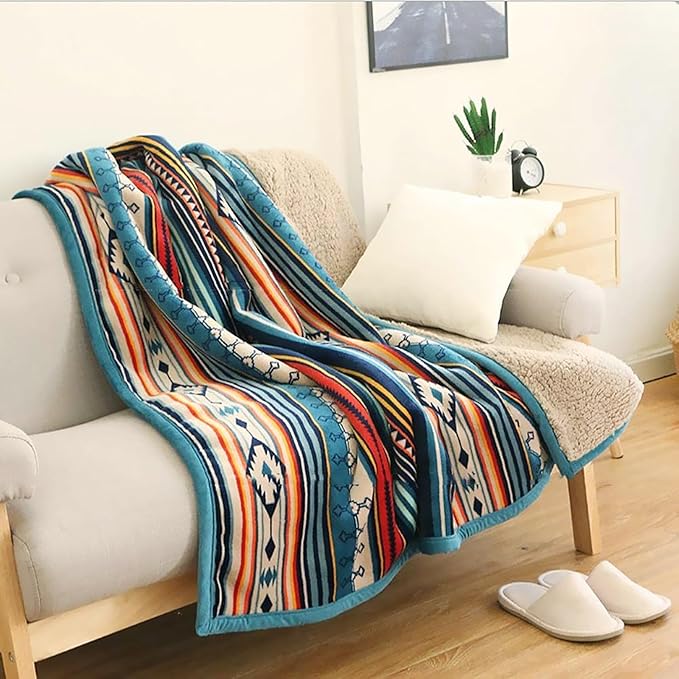 UKELER Boho Sherpa Throw 60'' x 50''- Bohemian Soft Plush Flannel Throw Blankets for Bed/Couch/Sofa/Office/Camping-Ruum Studio Home