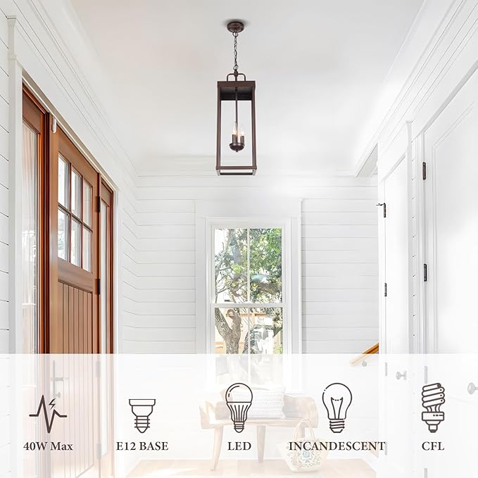 Large Outdoor Pendant Lantern Light Fixture for Front Porch, 24 Inch 3-Light Bronze Exterior Hanging Chandelier with Clear Glass, Outdoor Indoor Pendant Lamp for Patio, Gazebo, RZ008L-H ORB-Ruum Studio Home