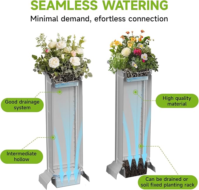 EFU 36'' Tall Planters Outdoor Set of 2 Resin Planter,Modern Design Garden Bed, Built-in Drainage,for Patio Backyard Weddings Events Home Decor,Crack-Resistant,All-Weather Durability(Ashen)-Ruum Studio Home