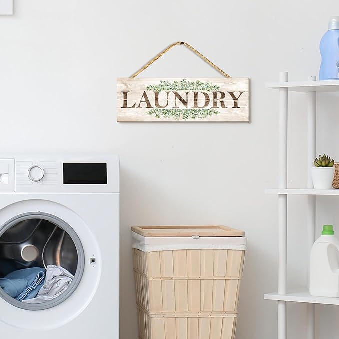 Bathroom Kitchen Laundry Pantry Sign Wall Decor 4 Piece, Wall Art with Plant Print, Rustic Farmhouse Wall Hanging Plaque Home Kitchen Decorative Bathroom, 4.7 x 13.7 inches-Ruum Studio Home