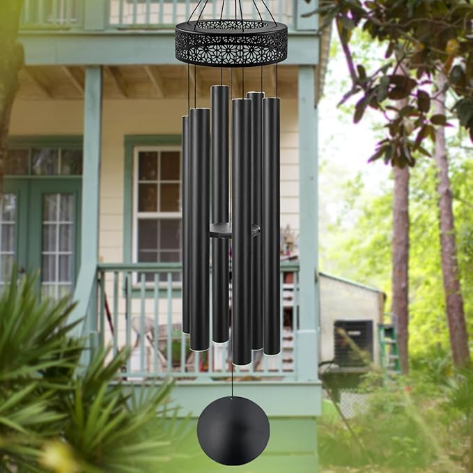 ASTARIN 60'' Deep Tone Wind Chimes for Outside -Extra Large Windchimes with 6 Heavy Tubes, Memorial Wind Chimes Outdoor for Garden Hanging Décor,Sympathy Gifts, Black-Ruum Studio Home