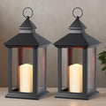 Lanterns Decorative Indoor, 2 Pack Black Outdoor Lantern with Timer, 14" Lantern Waterproof with Battery Operated Candle, Outdoor Hanging Lanterns for Porch, Patio, Wedding Decor-Ruum Studio Home
