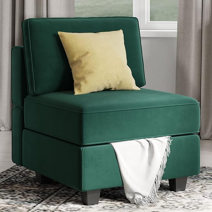 Belffin Modular Sofa Middle Module with Storage for Modular Sectional Sofa Couch Velvet Accent Armless Chair Green-Ruum Studio Home