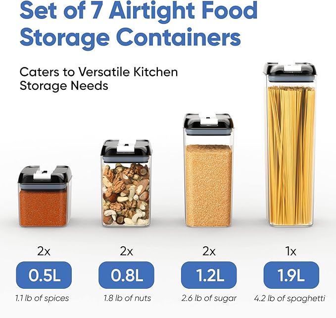 Chef's Path - Set of 7 Airtight Food Storage Containers for Kitchen Storage - Clear Plastic - Durable Strong Lids - Labels and Chalk Marker-Ruum Studio Home