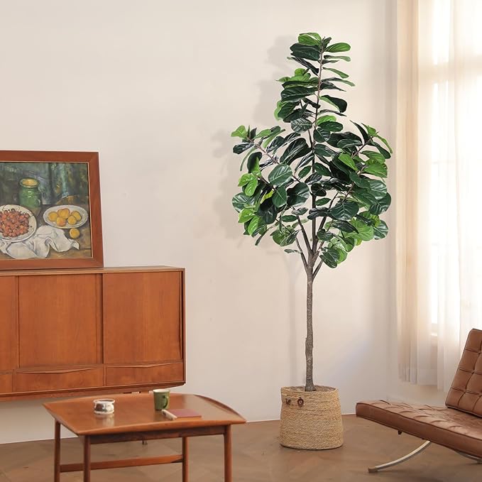8ft(96in) Fiddle Leaf Fig Tree Artificial - Tall Faux Fiddle Leaf Fig Tree - Fake Fig Plant with Realistic Texture for Indoor Outdoor Modern Home House Office-Ruum Studio Home