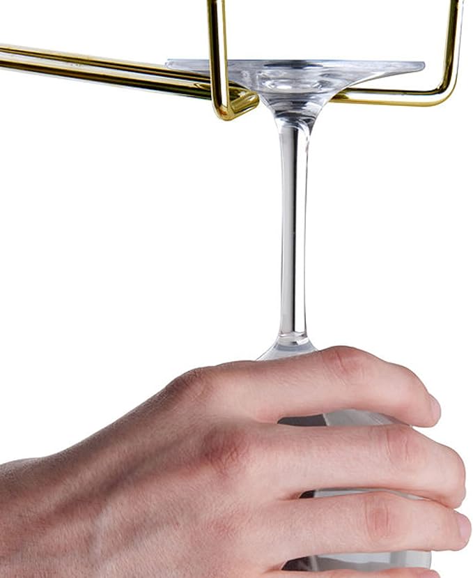 TrueCraftware- 16-Inch Wine Glass Rack Brass Finish Set of 2- Stemware Rack Wire Hanging Rack Under Cabinet Wine Glass Stemware Holder Glass Storage Hanger Organizer for Kitchen and Bar-Ruum Studio Home