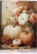 AbcCustomize Vintage Pumpkin Floral Wall Art Decor, Rustic Fall Daisy Flowers Canvas Print for Farmhouse Autumn Decor, Thanksgiving Decorations for Living Room Kitchen Dining Room, Ready to Hang-Ruum Studio Home