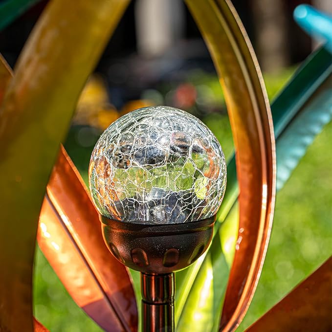 Large Solar Wind Spinners for Yard and Garden-82.6 Inch 360° Metal Wind Sculptures Outdoor Clearance Kinetic Windmills with Multi Color Led Glass Ball-Ruum Studio Home
