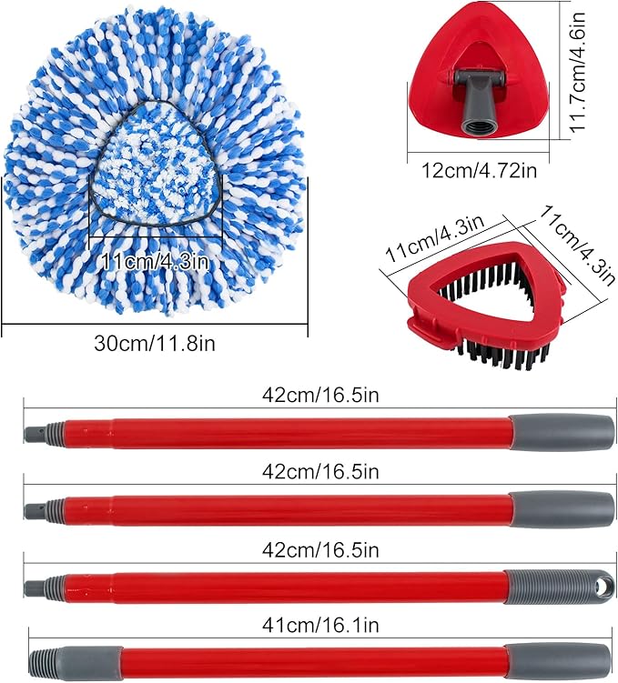 Spin Mop Head,Mop Handle,Base,Brush Compatible with Ocedar RinseClean 2 Tank Spin Mop System,2 Microfiber Spin Mops Replacement Head,4 Section Iron Mop Handle 30-58",Base and Scrub Brush Combo Set-Ruum Studio Home