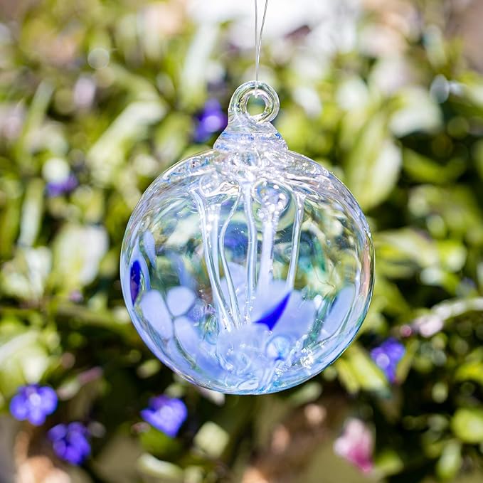 Luke Adams Glass | 3" Mini Glass Tree of Life | Handmade Ornament | Hanging Garden Gazing Ball | Indoor Outdoor Home Décor | (Blue)-Ruum Studio Home
