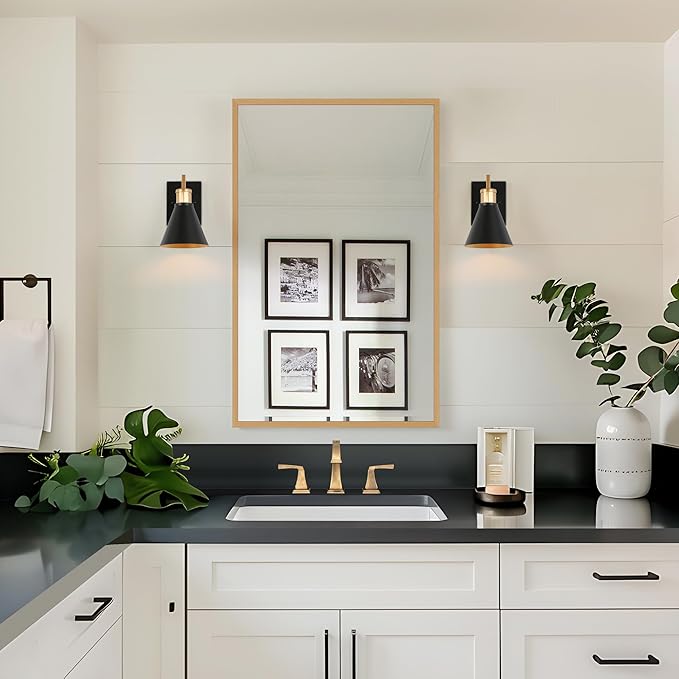 KSANA Black Gold Sconce, Modern Farmhouse Wall Sconces Lighting Fixture with Metal Shade for Bathroom, Kitchen, Bedroom and Stairway-Ruum Studio Home
