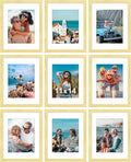 Vittanly 11x14 Picture Frames Set of 9, Shatter Resistant Plexiglass, Display 8x10 Pictures with Mat or 11x14 without Mat, Photo Frames for Wall or Tabletop, Engineered Wood, Gold-Ruum Studio Home