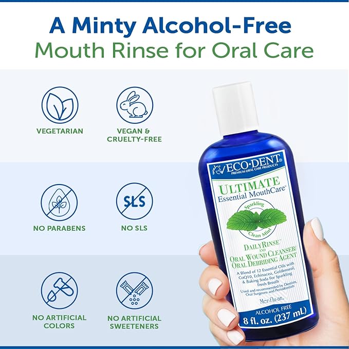 Eco-Dent Alcohol-Free Mouthwash, Mint - Ultimate Essential MouthCare, Oral Care Mouth Wash for Adults, Baking Soda Mouth Rinse with CoQ10/Herbs/Essential Oils, 8 Fl Oz (Pack of 2)-Ruum Studio Home