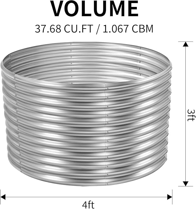 Land Guard 4×4×3ft Galvanized Raised Garden Bed Kit, Round Galvanized Planter Raised Garden Boxes Outdoor, Large Metal Raised Garden Beds for Vegetables, Silver-Ruum Studio Home