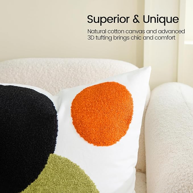 HOdo Home 2PCS Tufted Boho Jacquard Pillow Covers, Pillow Covers-Throw Pillow Cover,Farmhouse Decorative Pillow Cover,Pillow Cases for Couch,Sofa,Bed,Chair,Living Room,Home Decor (18x18inch)-Ruum Studio Home