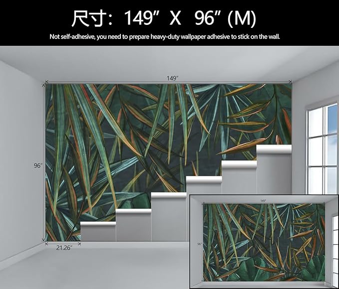 Dark Tropical Palm Leaf Wallpaper Mural Oil Painting Style Abstract Leaves Wall Mural (Not Peel and Stick)-Ruum Studio Home