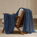 PHF 100% Cotton Waffle Weave Throw Blanket, Soft Lightweight Breathable Cozy Summer Throws for Couch Bed Sofa, Luxury Aesthetic Woven Blanket for Home Decor & Office, 50"x60", Dark Navy-Ruum Studio Home