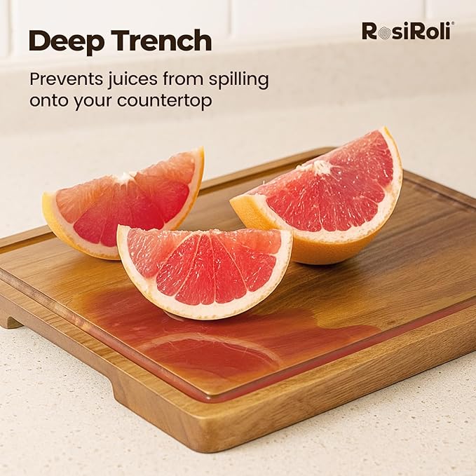Acacia Wood Cutting Board for Kitchen - 0.8 inch Thick Wood Charcuterie Cheese Board with Side Handles and Juice Grooves, Wooden Chopping Block for Meat and Veggies, 11.5x7 inch-Ruum Studio Home