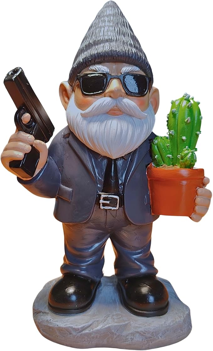 Gnome Decoration for Garden & Home - Professional Hitman Look Statue, Léon Inspired 8.7 Inch Resin Decor, Unique Outdoor Gift for Women/Men-Ruum Studio Home