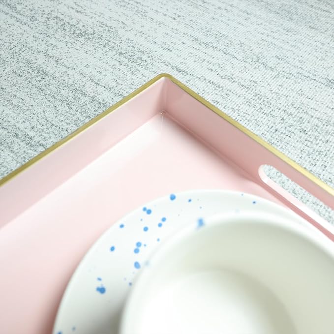 Spsyrine Pink Decorative Serving Tray with Handles, Elegant Plastic Coffee Table Tray for Ottoman, Living Room, Home Decor 15.6" X 10.2"-Ruum Studio Home