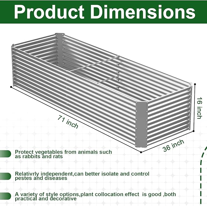 2 Pack 6x3FT Tall Galvanized Raised Garden Bed Outdoor,Metal Garden Bed for Vegetables,Steel Raised Beds for Gardening,Above Ground Garden Box for Flower-H2M-Ruum Studio Home