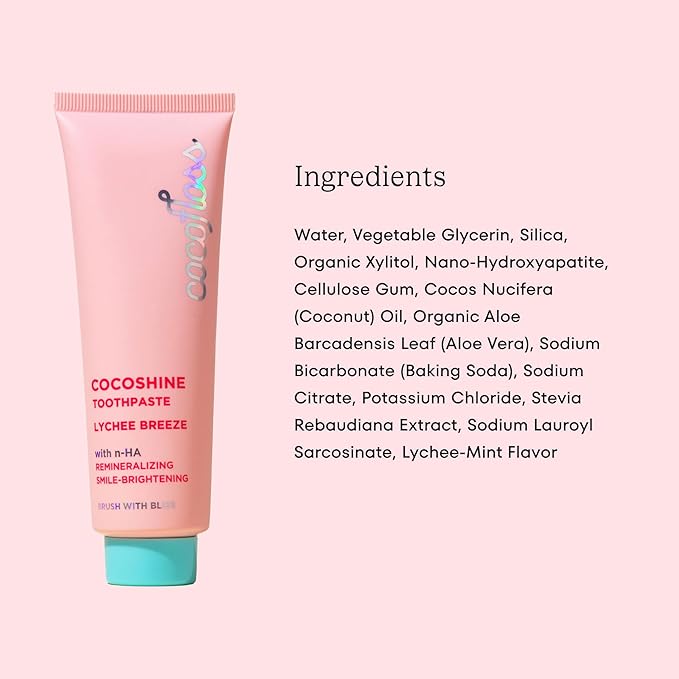 Cocofloss Cocoshine Whitening Toothpaste, Remineralize & Repair Sensitive Teeth, Fluoride-Free with n-HA, Kid-Friendly, Lychee Breeze, 3.4 oz-Ruum Studio Home