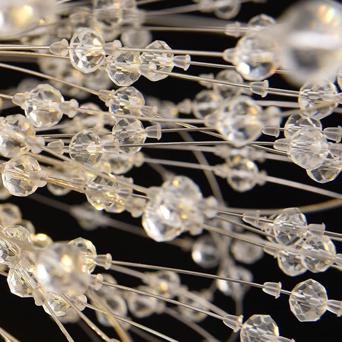 Modern Crystal Chandelier, Sputnik Dandelion High Ceiling Hanging Lamp, Large Beaded Gold Pendant Light for Living Room Dining Room Kitchen Island Bedroom (Gold 16Lights)-Ruum Studio Home
