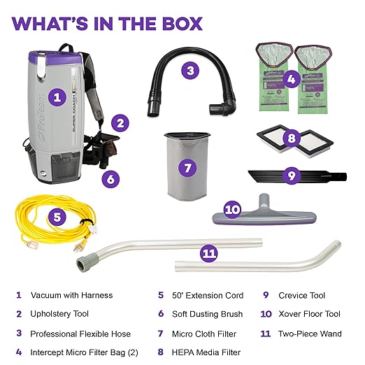 ProTeam Super Coach Pro 10 Backpack Vacuum Commercial with 2 Piece Wand Tool Kit, 10 Quart, Corded, 107304-Ruum Studio Home