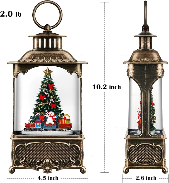 Christmas Tree Snow Globe Lantern Christmas Decorations Gifts Auto Snowfall Glitter Music Collection Snowman Train Candy Cane with 6H Timer USB/Battery Powered 10.2 inch-Ruum Studio Home