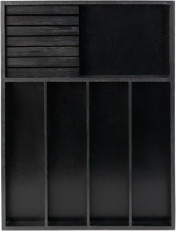 VaeFae Bamboo Silverware Organizer, Utensil Holder for Drawer, Wooden Cutlery Tray with Divider for Kitchen Drawer, Utensil Organizer with Knife Block（Black）-Ruum Studio Home