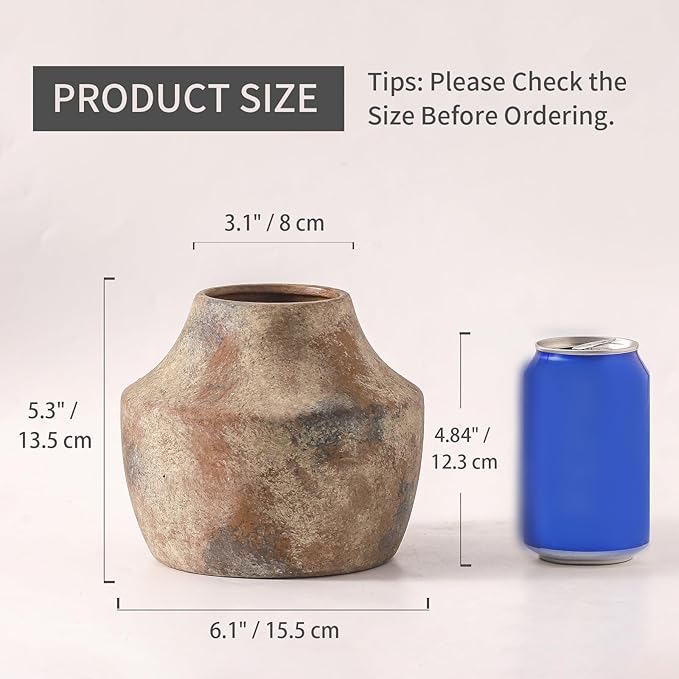 Mitt&Ditt Ceramic Flower Vase, 5.3 inch Pottery Farmhouse Rustic Vase, Handcrafted Weathered Vases, Small Flower Terracotta Vases for Home Decor, Living Room, Table, Shelf, Mantel, Neutral-Ruum Studio Home
