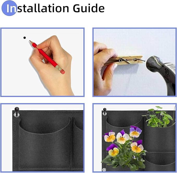 72 Pockets Hanging Planter Bags, Hanging Vertical Wall Mounted Plant Planting Grow Bags, Herb Garden Planter Outdoor Indoor Growing Bag, Gardening Vertical Greening Flower Container(1m×1m, Black)-Ruum Studio Home