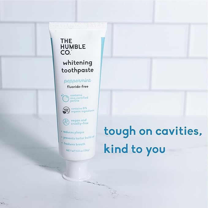 The Humble Co. Natural Whitening Toothpaste - Peppermint, Fluoride Free, Fresh Breath, Plaque Removal, Vegan & Cruelty Free, Non-Toxic SLS Free (5.5 oz, 2pk)-Ruum Studio Home