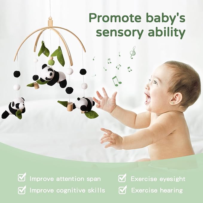 Baby Crib Mobile - Panda Mobile for Crib, Nursery Mobile Decor, Baby Bassinet Mobile Toy - Shower Set for Infant Bedroom Hanging Decoration, Gender Neutral Baby Gift-Ruum Studio Home