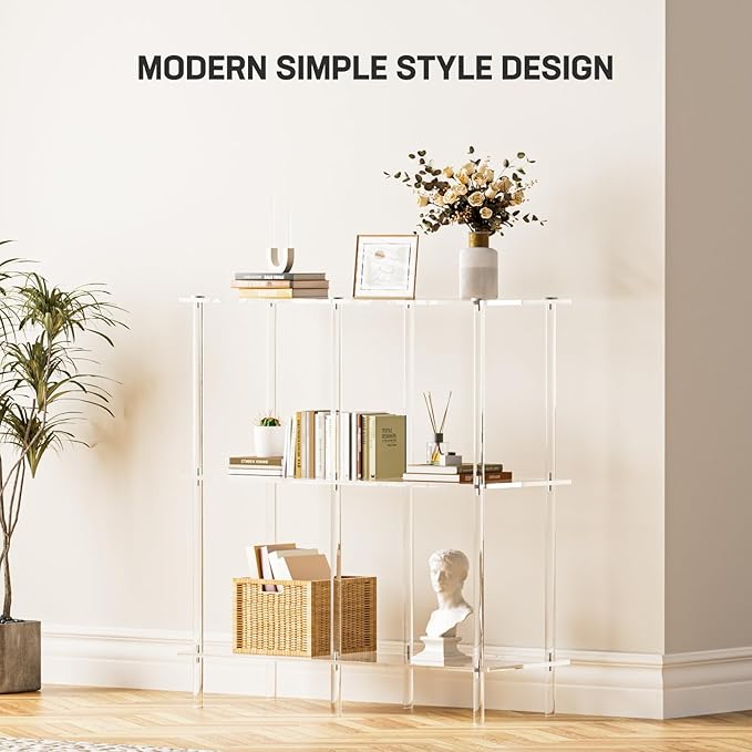 Acrylic Console Table, 29.53" Modern Entryway Table with Storage Shelves, 3 Tier Layer Storage for Foyer, Living Room, Clear.-Ruum Studio Home