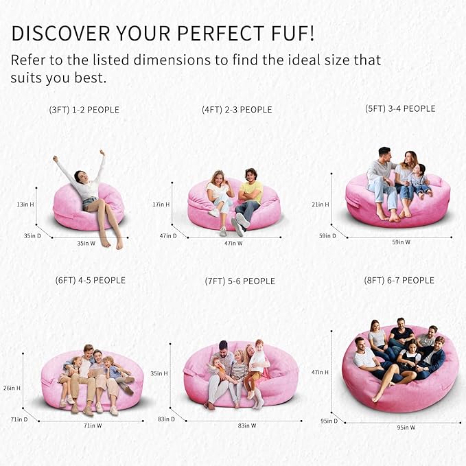 Bean Bag Chair for Adults 3FT,Soft Removable Cover for Teens/Girls Bedroom,Fluffy Giant Round Floor Beanbag Lounger Chairs (No Filler,Pink)-Ruum Studio Home