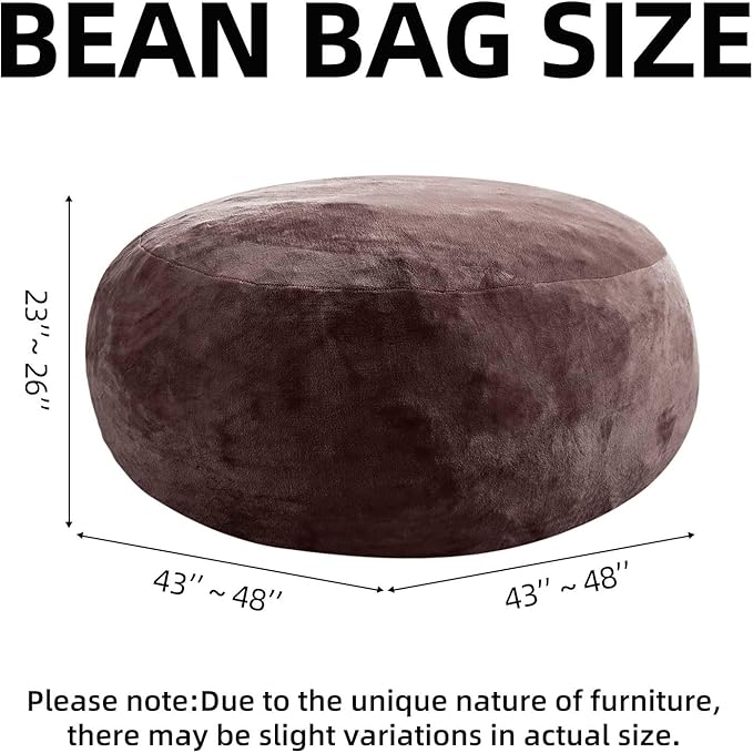 Bean Bag Chair 4Ft, Memory Foam Filled, Large Beanbag Chairs for Adults and Teens, Soft Sofa with Removable Flannel Cover, Round Couch for Living Room Bedroom College Dorm (Brown, 4FT-47×47"×24")-Ruum Studio Home