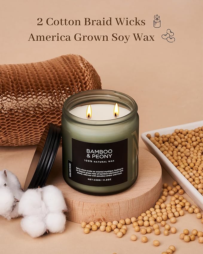 M&SENSE Bamboo Peony Scented Candle, 11.6oz Aromatherapy Jar Candle, 70 Hour Burn Time, Natural Soy Wax Blend, Stress Relief, Home Fragrance-Ruum Studio Home