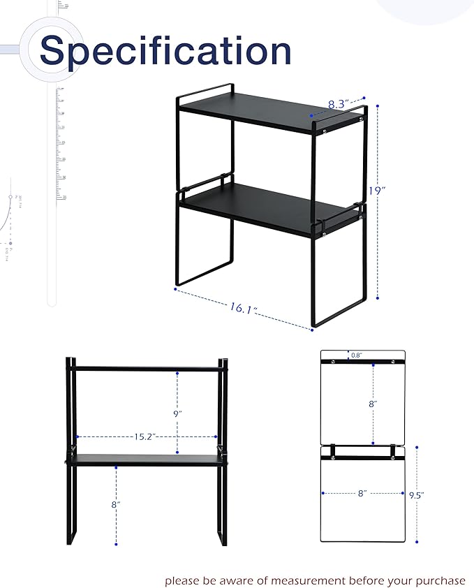 Nxconsu 2Pack Cabinet Shelves Stackable Organizer Rack Riser for Kitchen Cabinet Pantry Cupboard Counter Countertop Home Organization Storage Space Saver Heavy Duty Metal Nonslip Black Tall-Ruum Studio Home