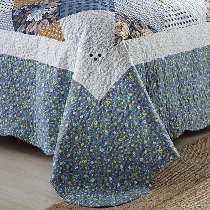 NEWLAKE Quilt Bedspread Sets-Checkered Floral Reversible Coverlet Set,Queen Size-Ruum Studio Home